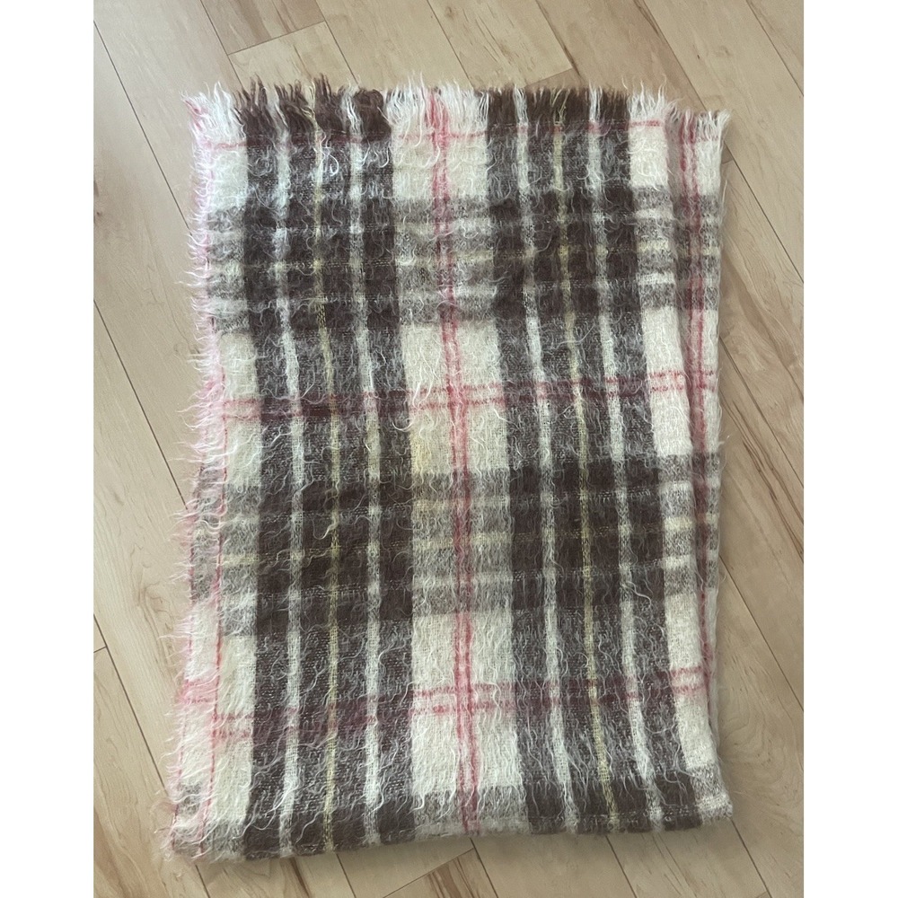 Vintage Hudson's Bay Brown Red Cream Tartan Plaid Blanket‎ 74x50 Mohair
